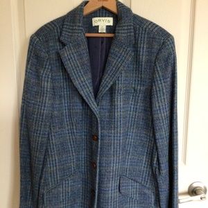 Women's blazer wool blue houndstooth check Orvis brand size 16